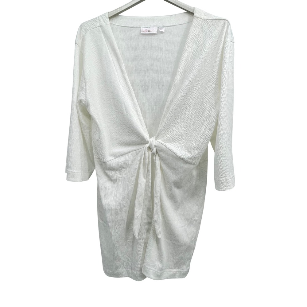 Belle by Kim‎ Gravel White Textured Tie Front Cardigan, Coverup Womens Medium